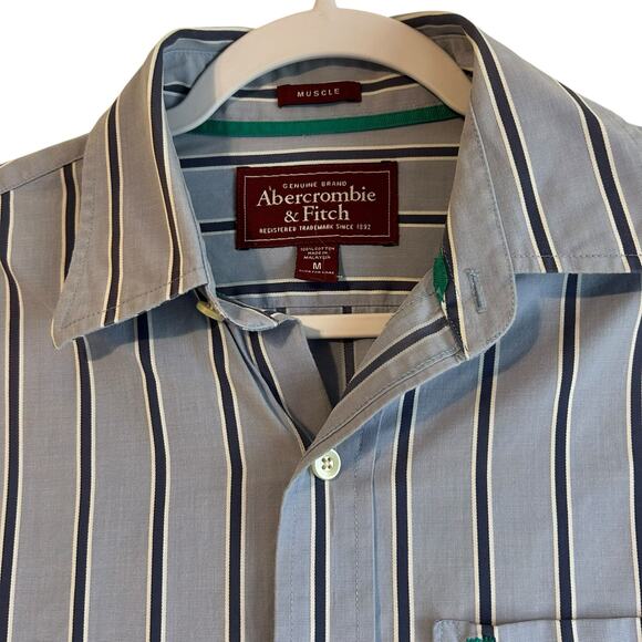 Abercrombie & Fitch Shirt Mens Size M Striped Muscle Button Collar Logo Office - Picture 3 of 9